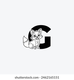 Initial Letter G with Fox Logo Design. The fox is sporting a happy smile. letter G and fox head vector illustration for icon, symbol or logo.