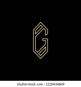 Initial letter G GG minimalist art logo, gold color on black background.