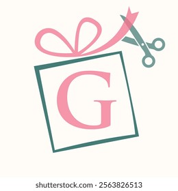 Initial Letter G Gift Box Logo Design Concept With Ribbon and Scissors Symbol For Weeding and Birthday Gift Sign