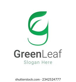 Anfangsbuchstabe g mit grünem Blattlogo, grüner Blattlogotype