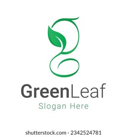 initial letter g with green leaf logo design green leaf logotype