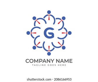 Anfangsbuchstabe G mit Unternehmensgruppen. Vorlage für Teamwork-Logo.