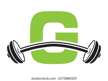 Initial Letter G Gym Logo Design Concept With Straight and Curved Barbell Symbol. Fitness Sign, Bodybuilding, Workout Vector