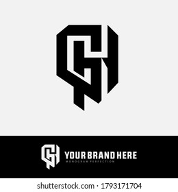 Initial letter G, H, GH or HG overlapping, interlock, monogram logo, black color on white background