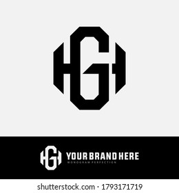 Letra inicial G, H, GH o HG superpuesta, interbloqueo, logotipo de monograma, color negro sobre fondo blanco