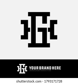 Initial letter G, H, GH or HG overlapping, interlock, monogram logo, black color on white background