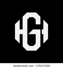 Letra inicial G, H, GH o HG superpuesta, interbloqueo, logotipo de monograma, color blanco sobre fondo negro
