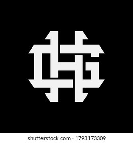 Letra inicial G, H, GH o HG superpuesta, interbloqueo, logotipo de monograma, color blanco sobre fondo negro
