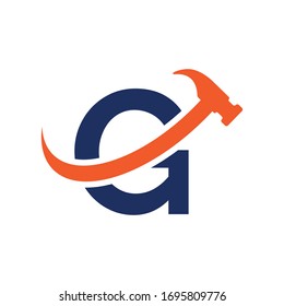 initial letter g hammer logo swoosh