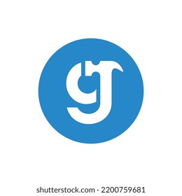 Initial letter g hammer logo template, alphabet g hammer tool logo icon, vector illustration