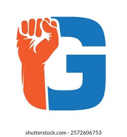 Initial Letter G Hand Logo Concept For Happy Labor Day For United States, USA Labor Day Symbol