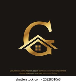 Initial Letter G Home House Golden Logo Design. Real Estate Logo Concept. Vector Illustration