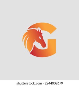 Initial letter G with horse vector logo design. Horse Letter G Illustration Template Icon.