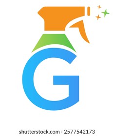 Initial Letter G House Cleaning Logo Concept With Hygiene Sprays Symbol