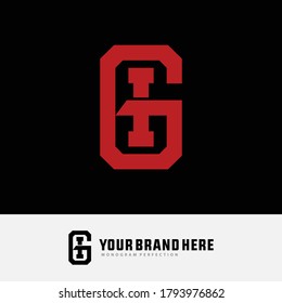 Initial letter G, I, GI or IG overlapping, interlock, monogram logo, red color on black background