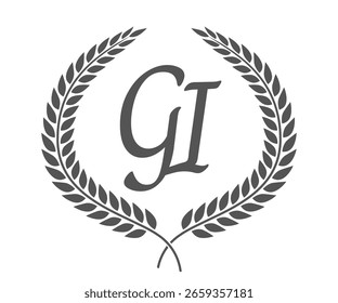 Letra inicial G e I, diseño del logotipo del monograma GI con corona de laurel. Fuente de caligrafía de lujo.