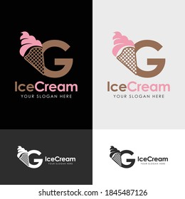 Initial Letter G with Ice Cream Logo Template Design. Vector illustration.