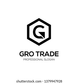 Initial letter G inside Hexagon with arrow shape. Modern black logo template for business or finance.