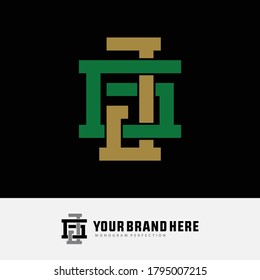 Initial letter G, J, GJ or JG overlapping, interlock, monogram logo, green and gold color on black background