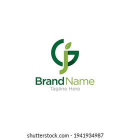 Initial letter G and J logo concept, green leaf, ecology nature vector logo template