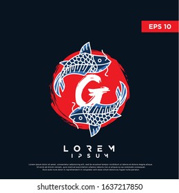 initial letter g japanese koi fish logo. modern icon, template design