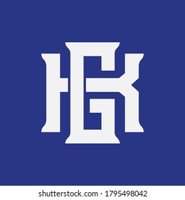 Initial letter G, K, GK or KG overlapping, interlock, monogram logo, white color on blue background