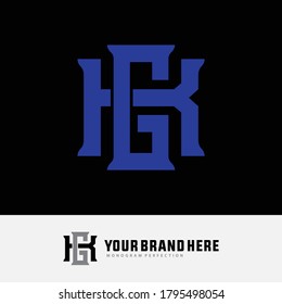 Initial letter G, K, GK or KG overlapping, interlock, monogram logo, blue color on black background