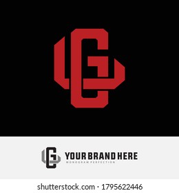 Initial letter G, L, GL or LG overlapping, interlock, monogram logo, red color on black background