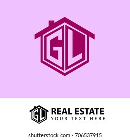 Initial Letter G, L, GL House Logo, Hexagonal Shape with Purple Color