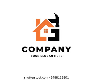 Initial letter G L trendy roof renovation house architect worker tool hammer logo design template illustration inspiration