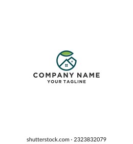 initial Letter G and Leaf Home Logo Design Vector	