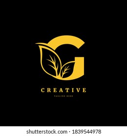 Initial letter G with leaf logo vector concept element, letter G logo with Organic leaf. Fit for company, product label, badge, or business.