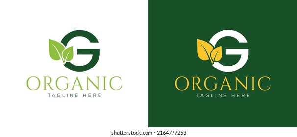 initial letter G with leaf logo vector concept element, letter G logo with Organic leaf