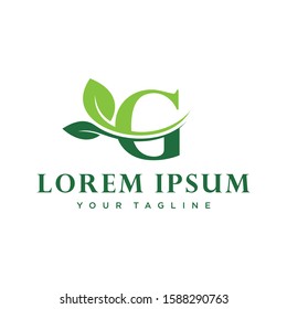 Initial Letter G With Leaf Luxury Logo. Green leaf logo Template vector Design.
