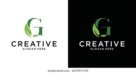 Anfangsbuchstabe G mit Blatt-Luxus-Logo, grünes Blatt-Logo-Vorlage, Vektordesign.