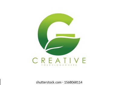 Initial Letter G with Leaf on Green Color, Usable for Branding and Nature Logos. Flat Vector Logo Design Template Element