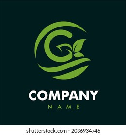 Initial Letter G with Leaves for Green Nature, Environment, Eco Friendly, Agriculture, Gardening, Lawn Service Company Logo Design Concept