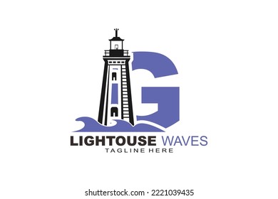 initial Letter G lightouse waves logo