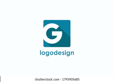 Initial Letter G Logo. Blue Square Shape included Negative Space G Letter with Long Shadow isolated on White Background. Usable for Business and Branding Logo. Flat Vector Logo Design Template Element