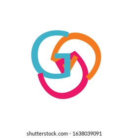 Initial Letter G Logo Design, flat vector illustration, photography icon, camera symbol, isolated on white background, blue, orange and pink color