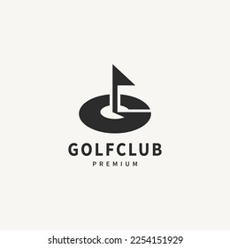 initial letter G logo design for golf ball, flag and hole concept