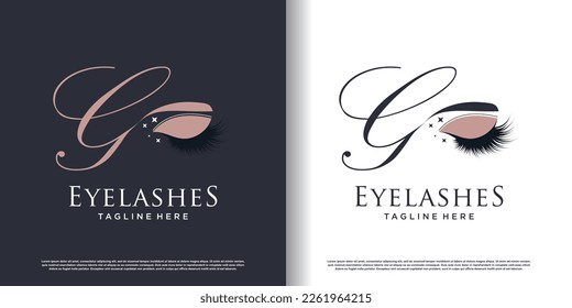 initial letter g logo design template with eyelash icon and creative concept premium vector