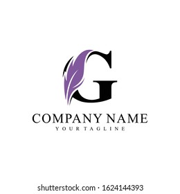 Initial letter G logo with Feather Luxury gold.