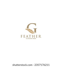 Logo de la letra inicial G con oro Feather Luxury, plantilla de logotipo de pluma inicial