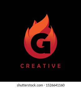 Initial letter G Logo icon. Creative Design with flame fire