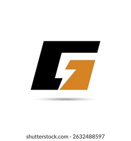Initial Letter G Logo with Lightning, Electricity, Thunder or Voltage Symbol. Good Black Orange Logo for Electrical Service Business or Energy Products.