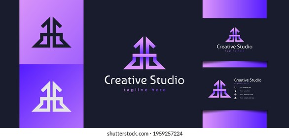 Initial Letter G an G Logo with Linked Concept. GG Monogram Logo in Purple Gradient