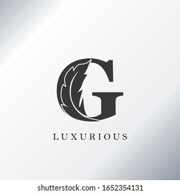 Initial Letter G Logo Luxury feather vector design for luxuries business 
