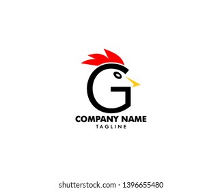 Initial letter G logo with rooster design logo template