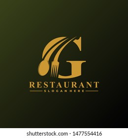 Initial Letter G Logo with Spoon And Fork for Restaurant logo Template. Editable file EPS10.